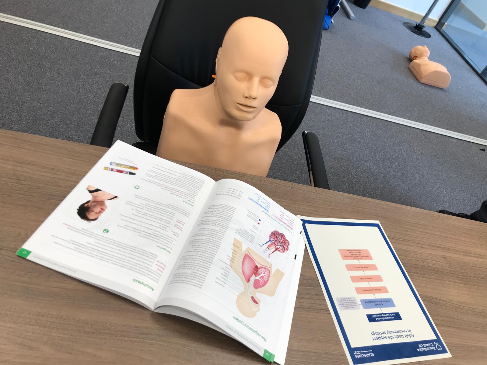 Training room prepared for a practical first aid session